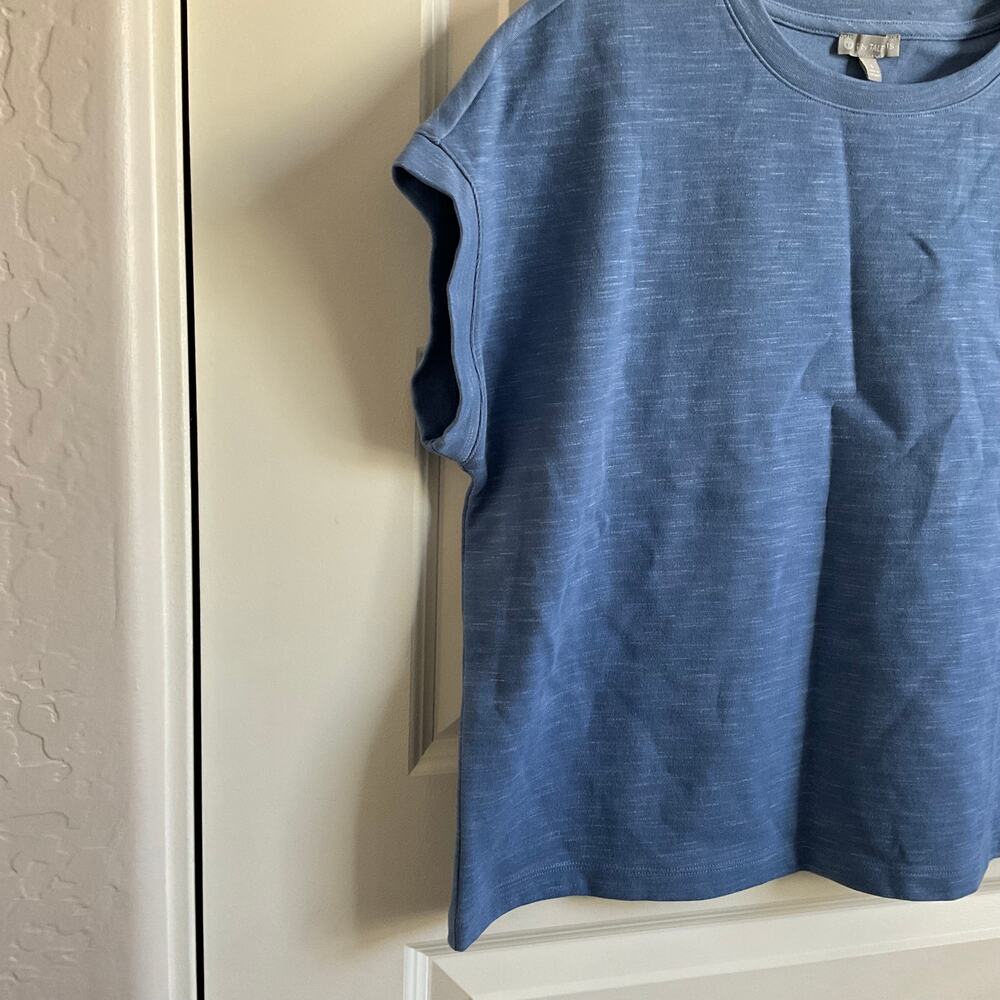 T by Talbots Blue Cotton Blend Boxy Short Sleeve Athleisure T Shirt - Size Small - Picture 2 of 5